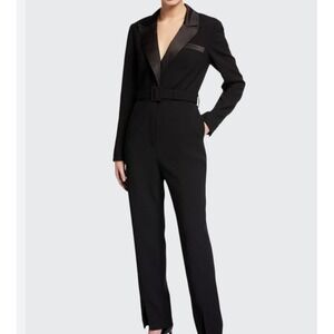 Self-Portrait Black Satin-Trim Jumpsuit